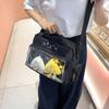 Geantă de umăr drăguță transparentă cu pisică, geantă crossbody student cu capacitate mare, geantă anime din pânză