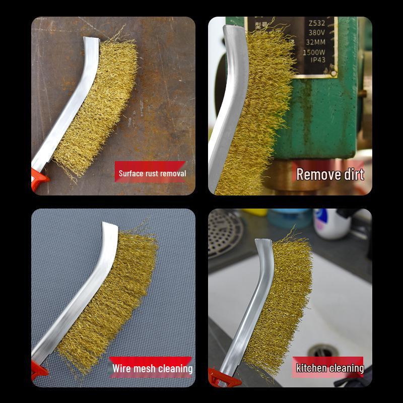 Stainless Steel & Copper-Plated Wire Brush with Plastic Handle for Rust Removal and Grill Cleaning