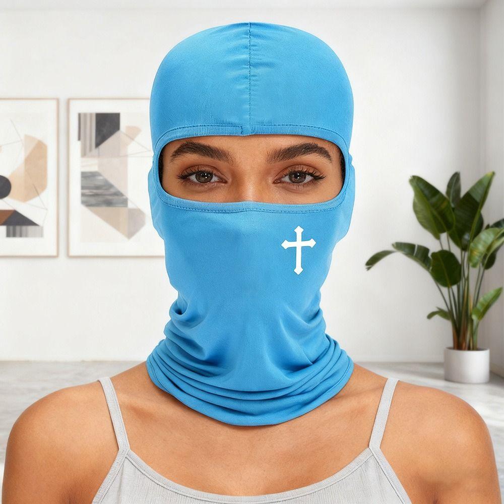 Letter Print Full Face Mask Red Heart Pattern Hood Cover Balaclava Hat Sun Protection
