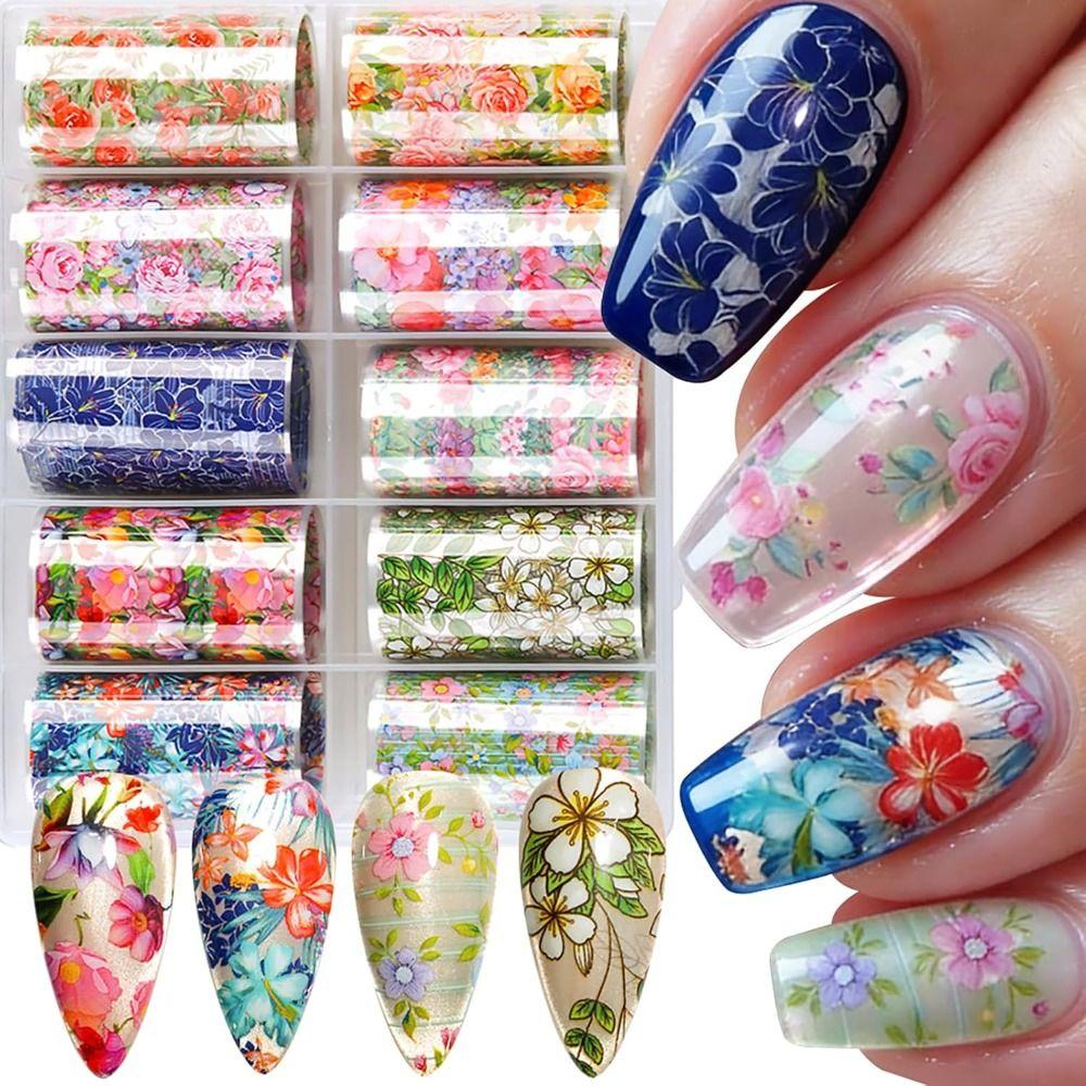 10 Rolls Colorful Transfer Decals Starry Sky Paper Nail Supplies Hot Nails Foils  for Women DIY