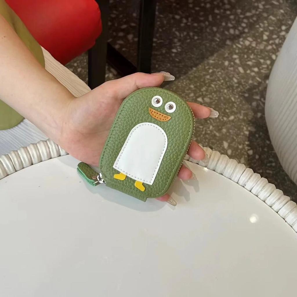 Small Penguin Shape Card Holder Coin Purse Cartoon Cute Genuine Cow Leather Zipper Purses Mini Wallet