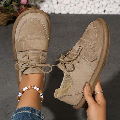 Mode 2024 Damenschuhe Schnürschuhe Damen Flache Schuhe Modische flache Schuhe mit runder Spitze Einfarbig Leichte flache niedrige Absätze