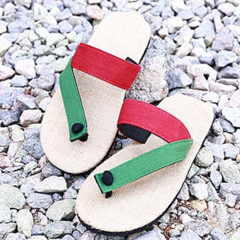 Summer natural linen couple Harajuku hard foam bottom beach flip-flops sandals Luffy straw slippers men