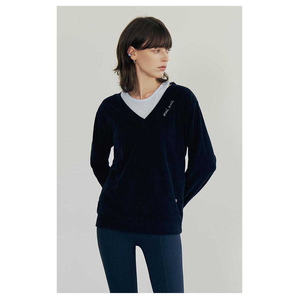 Witte Terry V-Neck Long Sleeve T-Shirt Htwtl2I08T Navy Blue/Xs