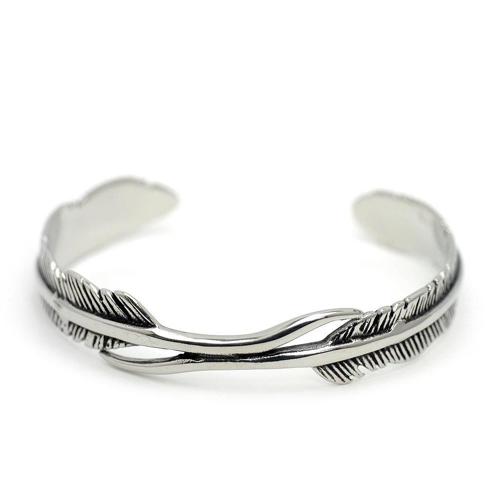 

Double Feather Bangle KO Steel Silver Eagle 2 Feathers [Silver One] Men s (Stainless Twin)