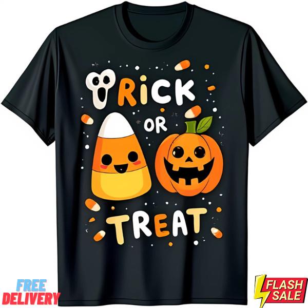 

Stylish Black T-Shirt with Cute Halloween Pumpkin & Candy Corn Graphic Trick sal Unisex T-Shirt XXL