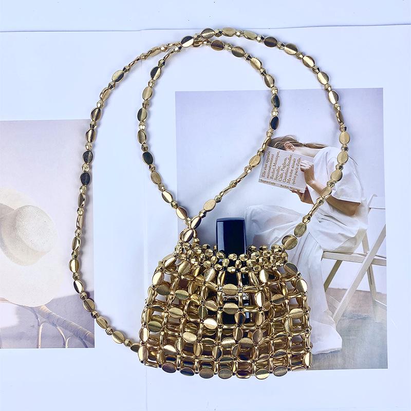 Retro Hand-Woven Sequin Beaded Shoulder Bag - Versatile Acrylic Phone Bag