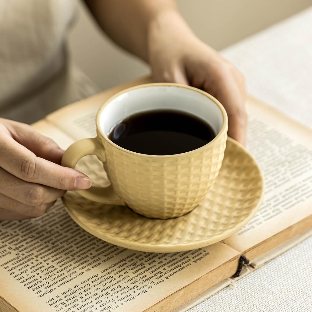 Creative Woven Pattern Cup Saucer Ceramic Coffee Cup Set Household Afternoon Tea Cup Tea Cup Breakfast Cup