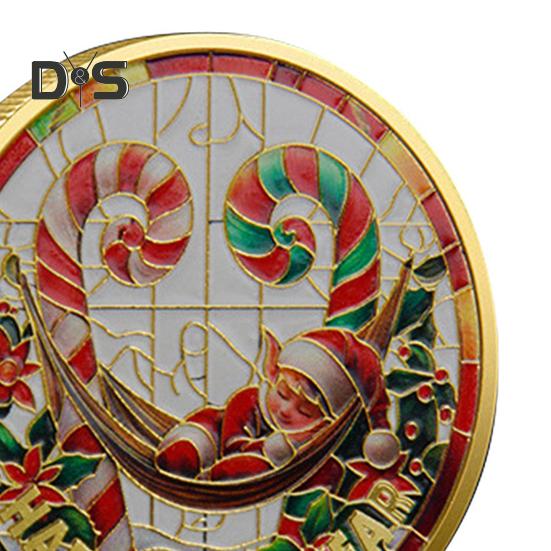 Vánoční Mikulášské mince Oboustranné slitinové Sběratelské mince Barevný vzor Slavnostní suvenýrové mince do štědrovečerních krabiček Novoroční dárek