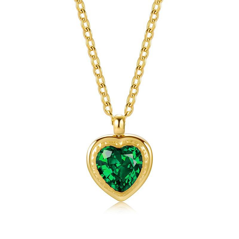 Peach Heart Zircon Pendant Necklace, Gold-Plated Titanium Steel, Sweet and Versatile Everyday Clavicle Chain 14K Real Gold Plated