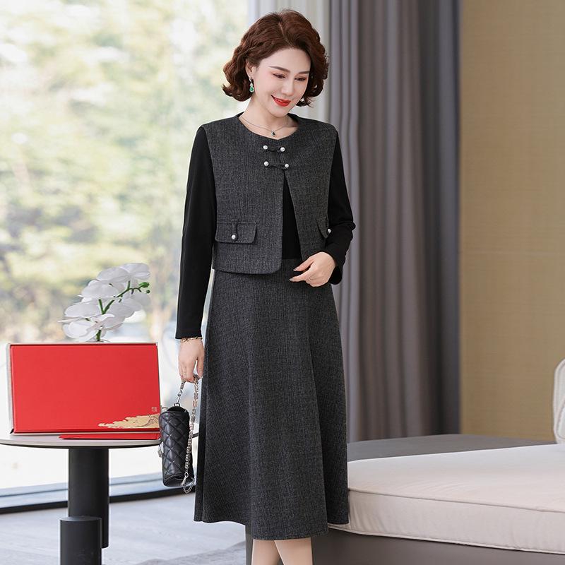 

Женское элегантное платье-жилет премиум-класса из трех предметов для зрелой аудитории, коллекция весна 2025 XXL (110-125 jin) темно-серого