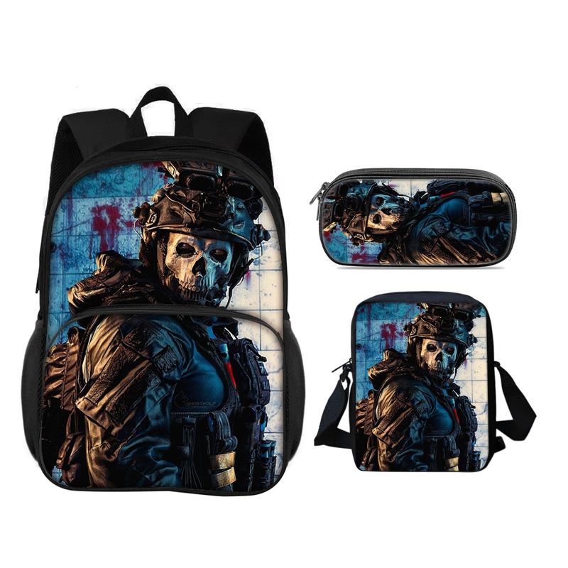 Call of Duty Round Front Bag Backpack Pen Bag shoulder Bag 3Pcs Set Print New Trendy Student Best School Companion