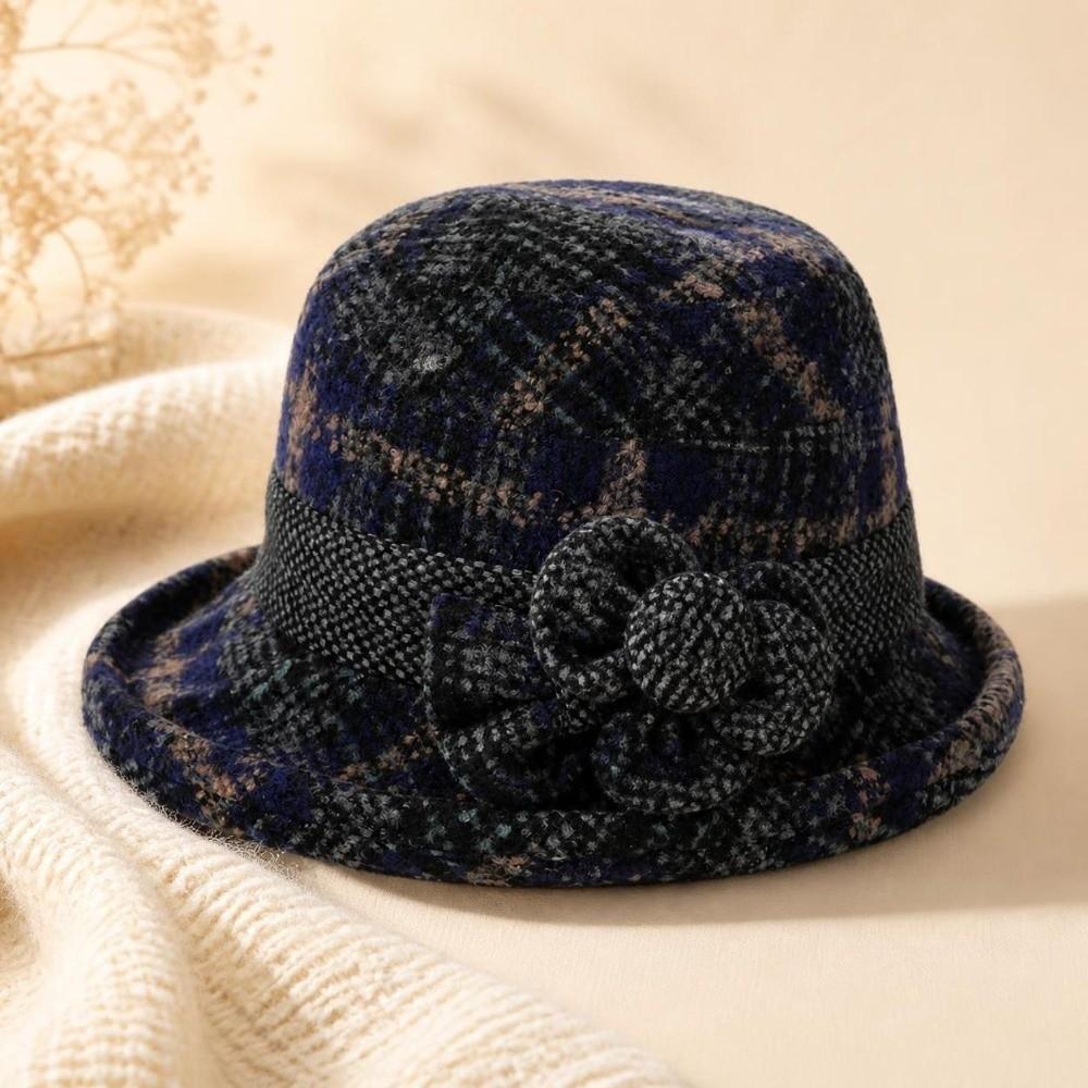 Tweed Fisherman Hat Thickened Warm Bowler Hat Elegant Bucket Hat  For Ladies