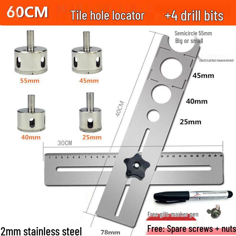 Adjustable Multifunctional Tile Hole Punch and Positioning Ruler