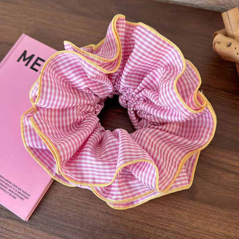 INS Ballet Style Contrast Color Plaid Ruffle Edge Elastic Hair Bands Women Sweet Korean Hair Scrunchies 4 Layered Large Headband