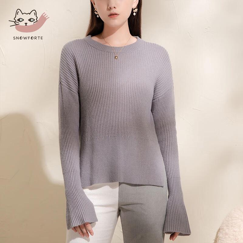 Sinuofude Women's Wool Blend Round Neck Sweater S+085