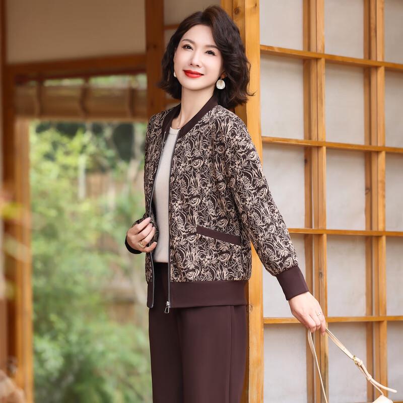 Yalu Women's Middle-Aged Spring/Autumn Casual Baseball Jacket Sportswear Set