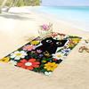 Floral Cat Beach Towel Black Cat Surrounded by Colorful Flowers Bath Towels Soft Microfiber Fabric Unisex Oversized Towel for