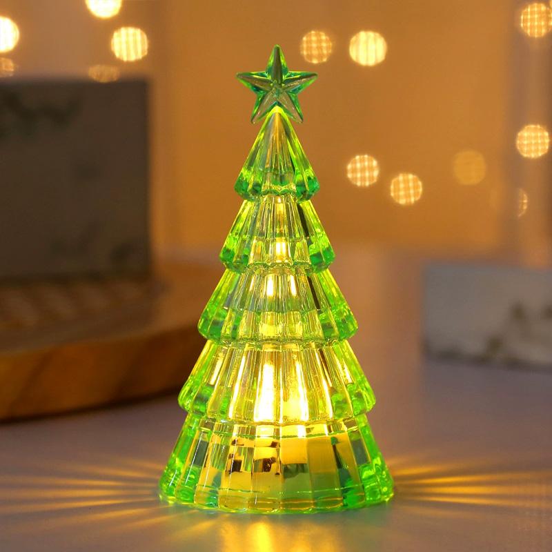 1PC Night Light Electronic Christmas Decoration New Year Gift Christmas Tree Glowing Crystal Led Light Desktop Ornament