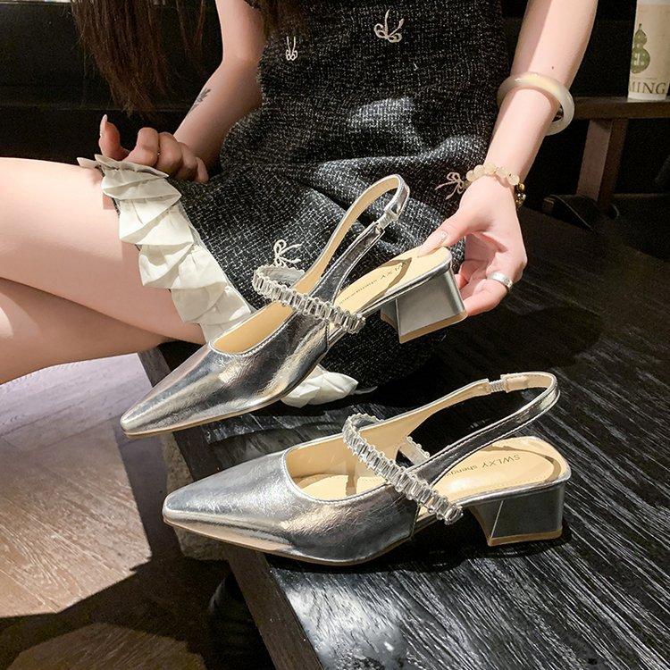 Rhinestones with skirts and heels women's new summer pointed head thin heel bag head empty temperament sandals women