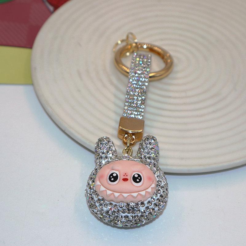 Colorful Rhinestone Labubu Polymer Clay Keychain Bag Charm
