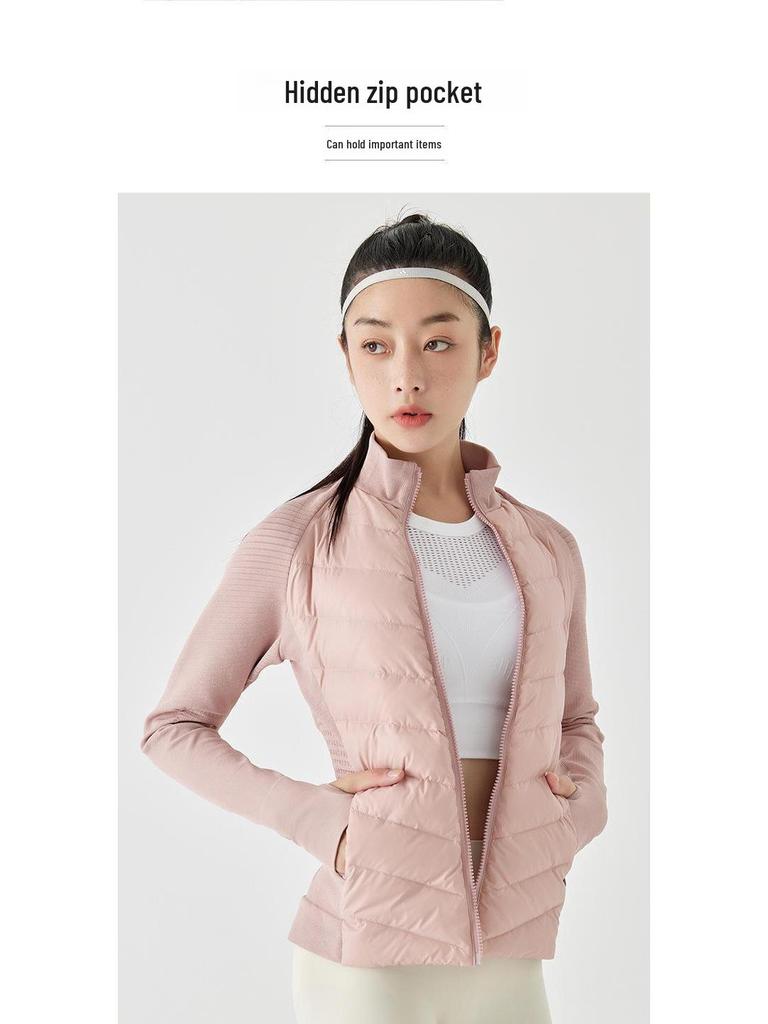 Dámská ultralehká sportovní bunda z kachního peří - Slim střih, krátká, stojáček, pro podzimní/zimní outdoorové aktivity