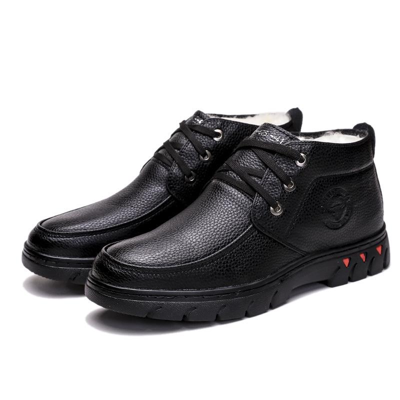 2025 new men's shoes lace-up leather shoes lace-up men's thermal casual shoes comfortable high-top shoes