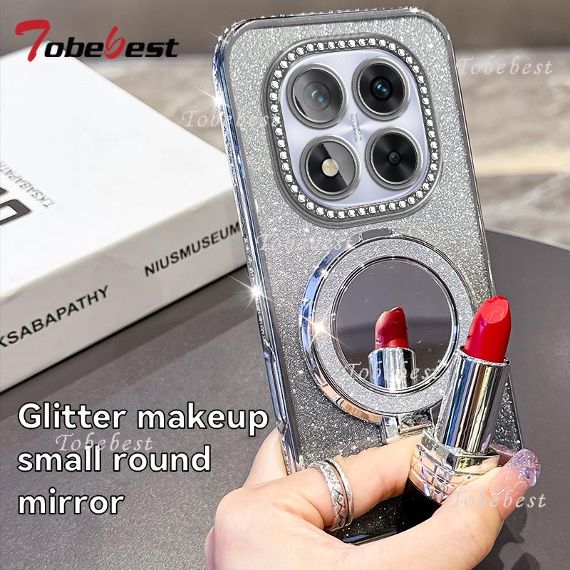 Diamond Glitter Magsafe Mirror Magnetic Holder Case For Xiaomi Redmi Note 14 13 12 11 10 Pro 4G 5G Cover