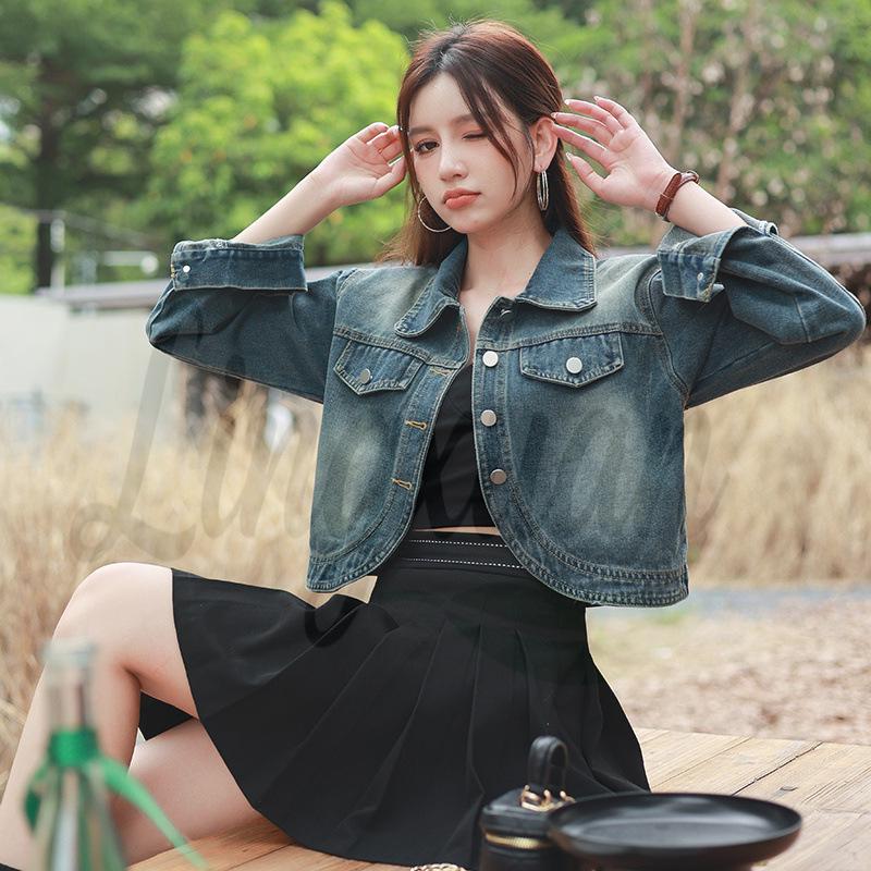 Korean-Style Trendy Layered Retro Loose-Fit Women s Denim Jacket Large