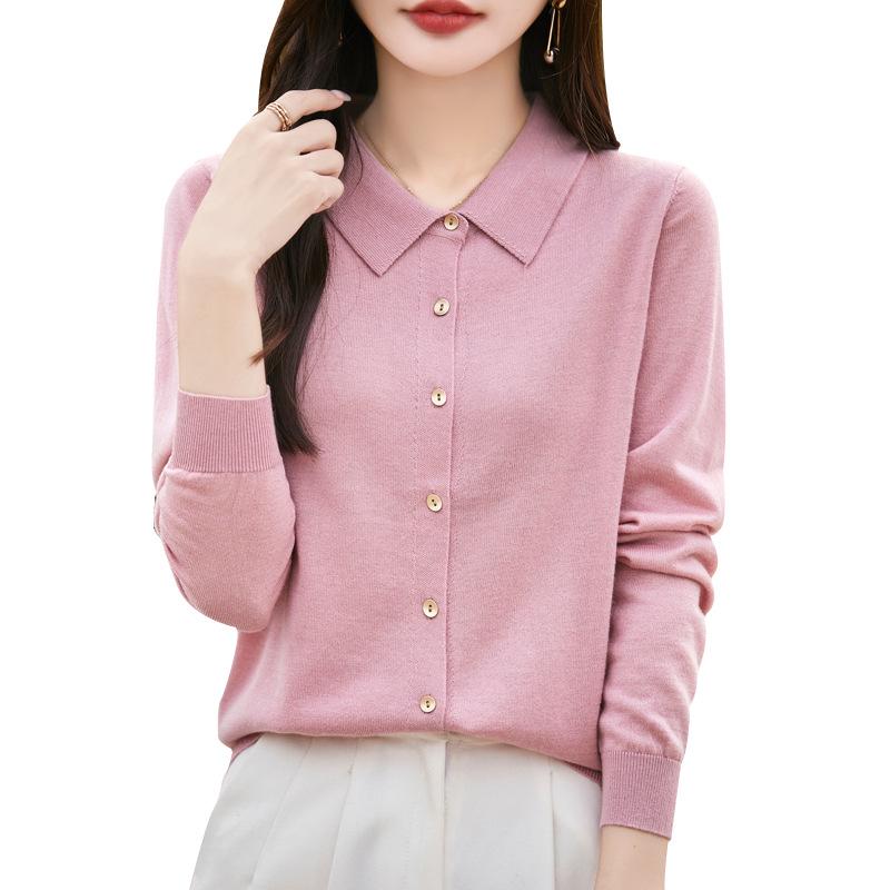 Polo Collar Knitted Cardigan: Slim Fit, Solid Color, Versatile for Spring & Autumn Women's Business Casual Wear