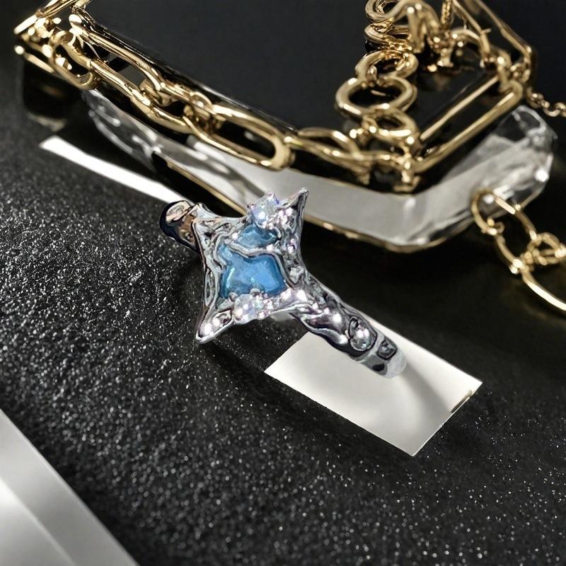 Blue Oil Drop Butterfly Open Ring Irregular Fold Light Luxury High Sense Niche Personality Ring
