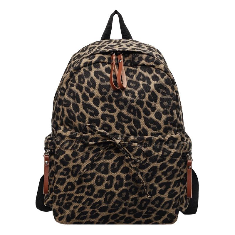 Large Capacity Leopard Print Laptop Backpack Fashion College High School Student Bookbag Unisex Korean Style Rucksack