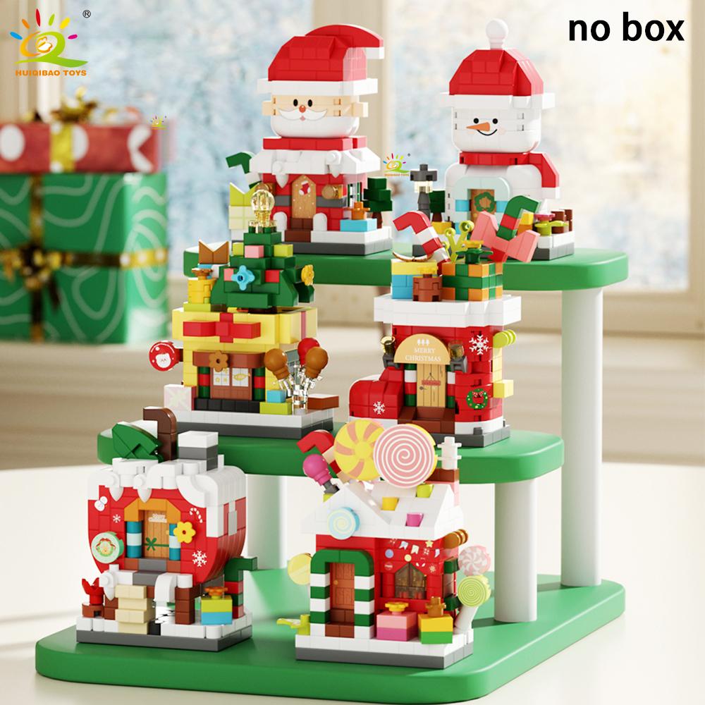 HUIQIBAO MOC Christmas Santa Claus House Building Blocks City Snow Man Candy Home Xmas Tree Brick Set Toy for Children Kids Gift