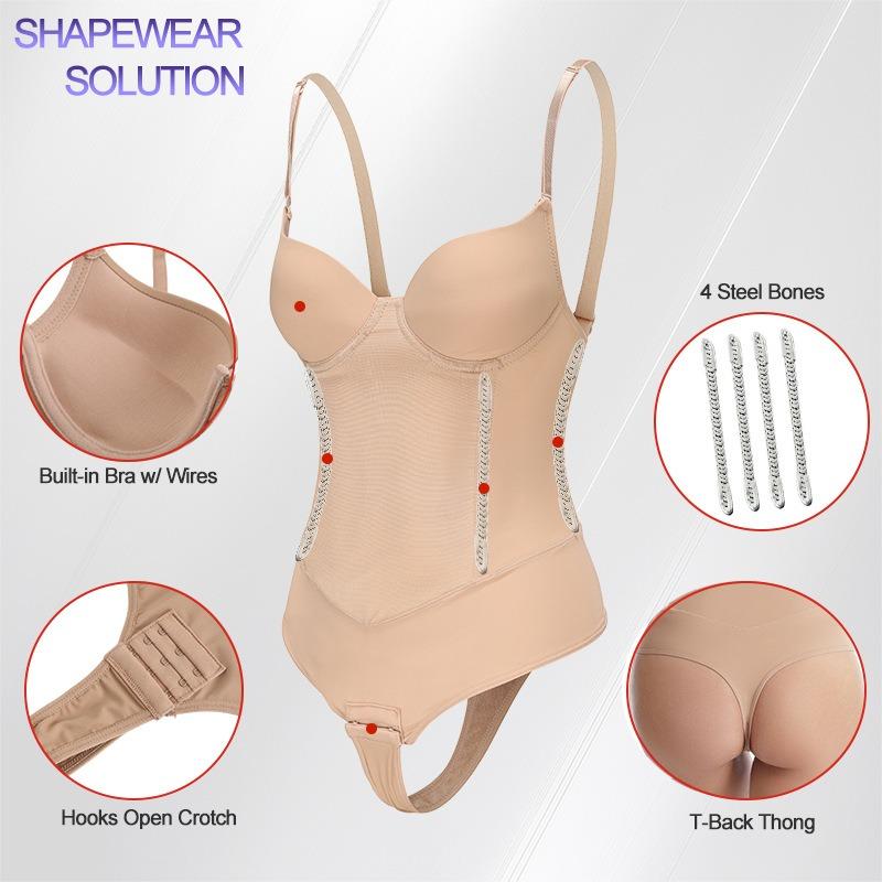 Women Corset Shapewear Bodysuit With Underwire Steel Bones Tummy Control Butt Lifting