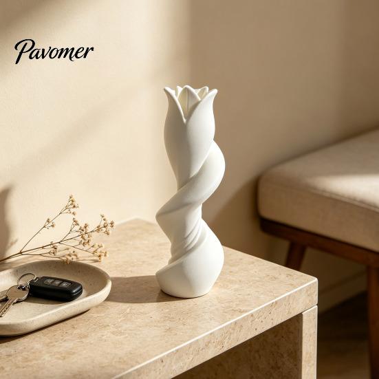 Minimalist Tulip Vase for Decor 3D Printed Twist Vase, Modern Abstract Art Sculpture Living Room Niche Handicrafts Gifts Bookshelf, Home Tabletop