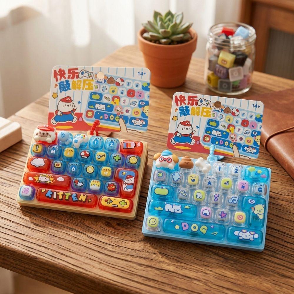 Cartoon 26 Keys Keyboard Keychain Pressable Keys Fidget Animal Keychain Toy Bag Ornaments