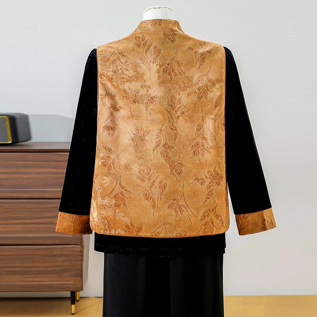 Stylish Frog Button Vest Suit: Elegant Spring Outfit with Chinese Embroidery for Middle-Aged and Elderly Women