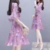 Summer new women's clothing slim-fitting waist and thin skirt temperament celebrity medium and long floral imitation chiffon dress