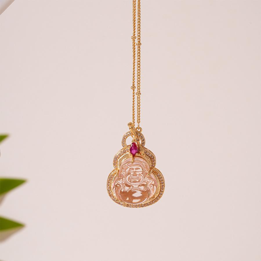 Vintage resin zircon Maitreya Buddha gourd necklace real gold electroplating safe and lucky Buddha phase national style necklace jewelry