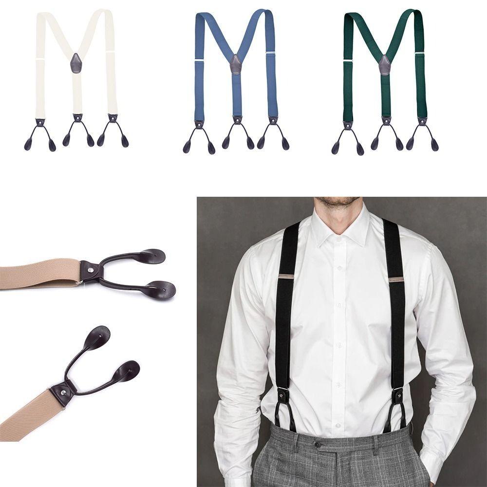 Leather Trimmed Vintage Suspenders Button End Y Back Suspenders Button End Suspenders  Party