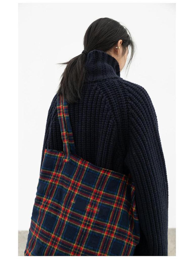 Red & Blue Plaid Wool Crossbody Shoulder Bag - Women's Trendy Two-Way Handbag (2025)