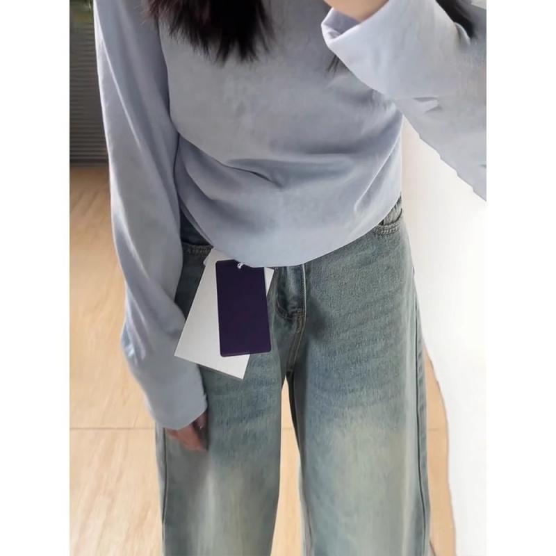 Light-colored Wide-leg Jeans for Women, High-waisted, New Style, Plus Size, Loose, Slimming, Straight-leg Pants