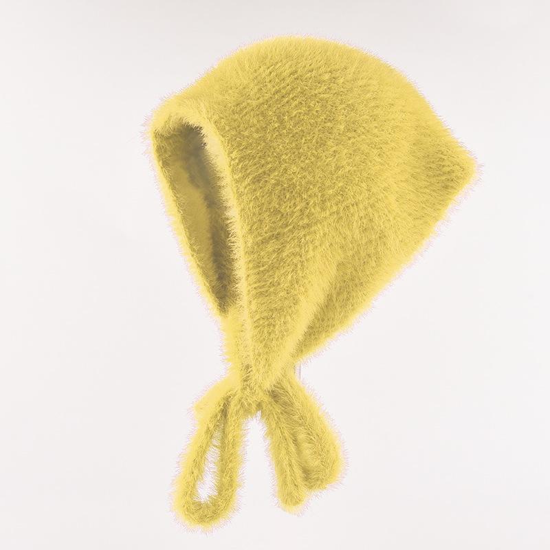 Französisches Kopftuch Damen Frühling Winter Warm Plüsch Gestricktes Dreieckstuch Süß und Niedlich Schnürung Bedeckung Kopfbügel