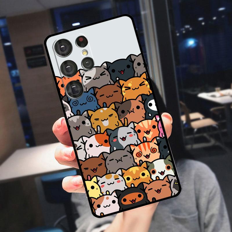 Japanese Cat Drink Pattern Case For Samsung Galaxy S23 Ultra S22 Ultra S20 FE S21 FE Note 10 20 S8 S9 S10 Plus Cover