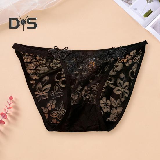 Bragas de mujer, encaje transparente, bordado de flores, apliques, malla suave, cintura baja, entrepierna de algodón, fino, suave, transpirable, ahuecado, decoración de lazo, bragas para mujer