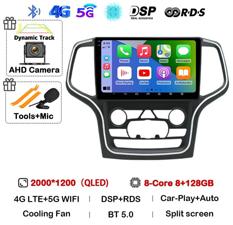 Android 14 Wireless Carplay Auto 4G+WIFI For Jeep Grand Cherokee WK2 2014-2017 Navigation GPS Car Radio Multimedia Video Player