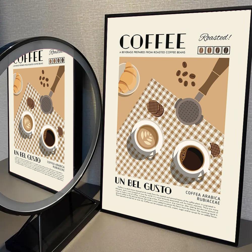 1pc Coffee Guide Espresso Americano Quotes Poster Self-adhesive Art Waterproof Paper Sticker Coffee House Bar Room Wall Decor