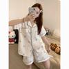Cloud Cotton Pajamas Women's Cardigan Summer Short-sleeved Shorts Blue Edge Cartoon Bow Casual Sweet Loungewear Set