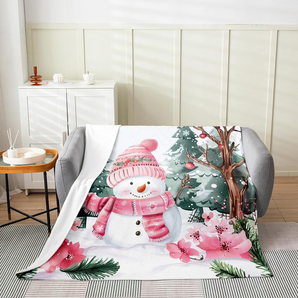 Gingerbread Xmas Flannel Blanket Blue Christmas Tree Candy Throw Blanket Western New Year Theme Cozy Throws for Bed Couch Sofa