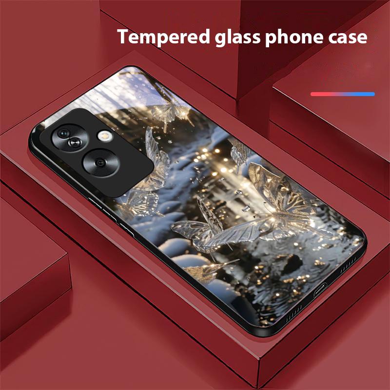 Gradient Butterfly For Oppo A79 5G 58 78 74 60 4G Reno 11F Realme GT 6 11 Note 50 10 C55 X2 Tempered Glass Black Phone Case